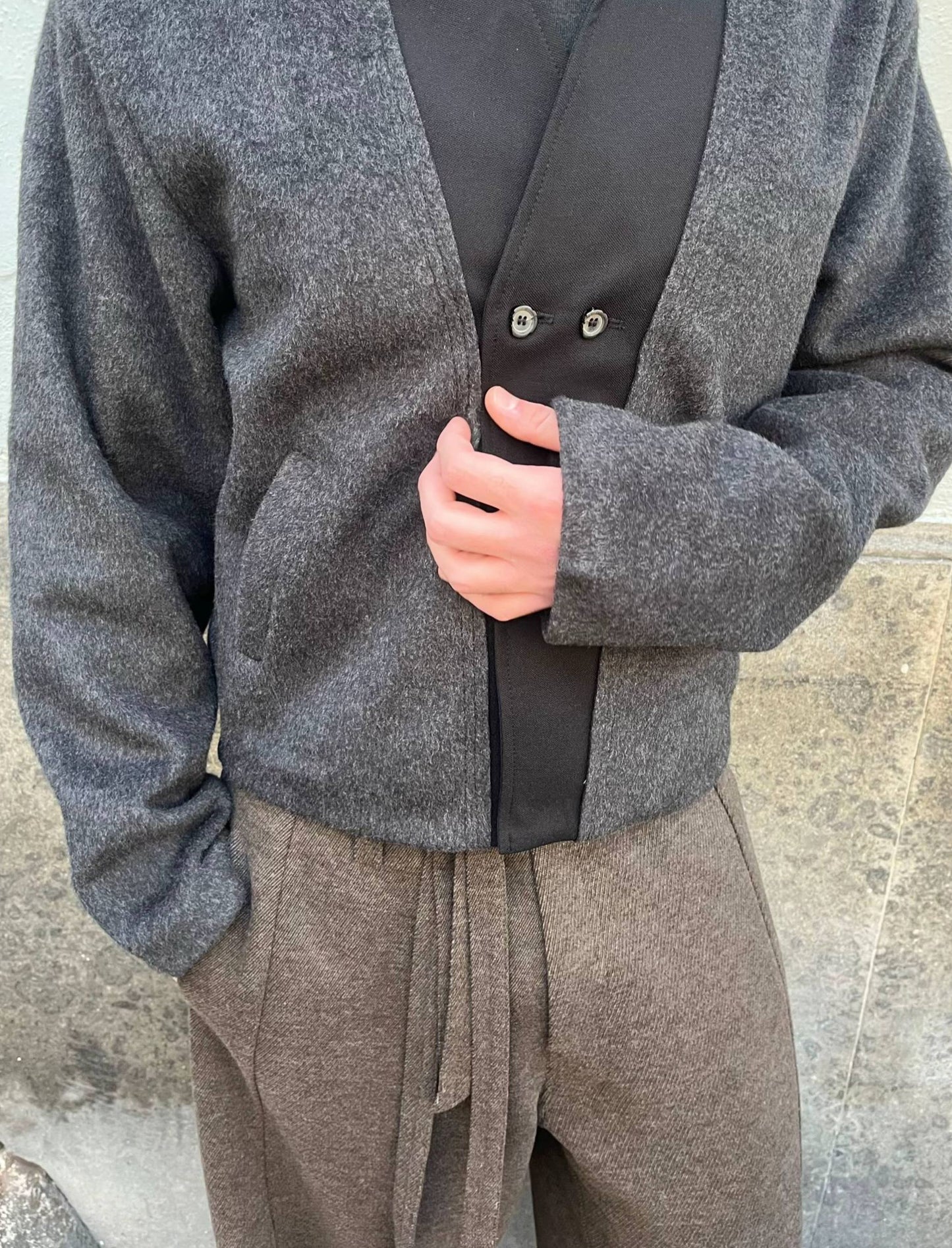 BROWN DRAWSTRING WOOL TROUSERS