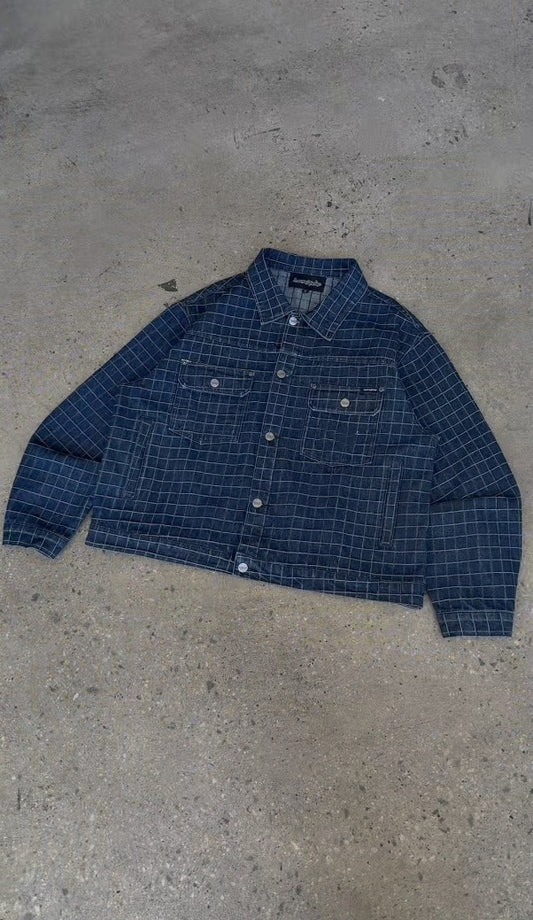 UNIQUE PLAID DENIM JACKET