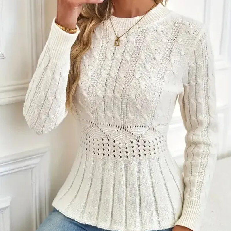 🎅🔥Buy two and get free shipping⏳Women's round neck chunky knit sweater with ruffled hem