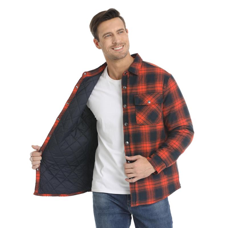 Men's Flannel Shirt Jacket with Quilted Lined Long Sleeve Plaid Coat