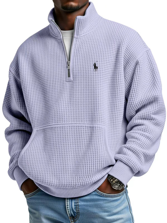 Men's loose half-zip long-sleeved polo shirt