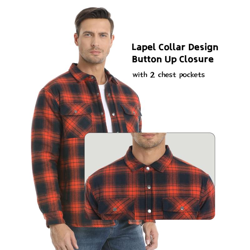 Men's Flannel Shirt Jacket with Quilted Lined Long Sleeve Plaid Coat