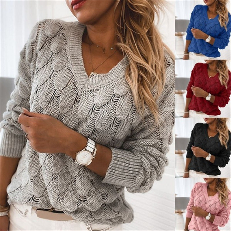 Openwork V-neck sweater