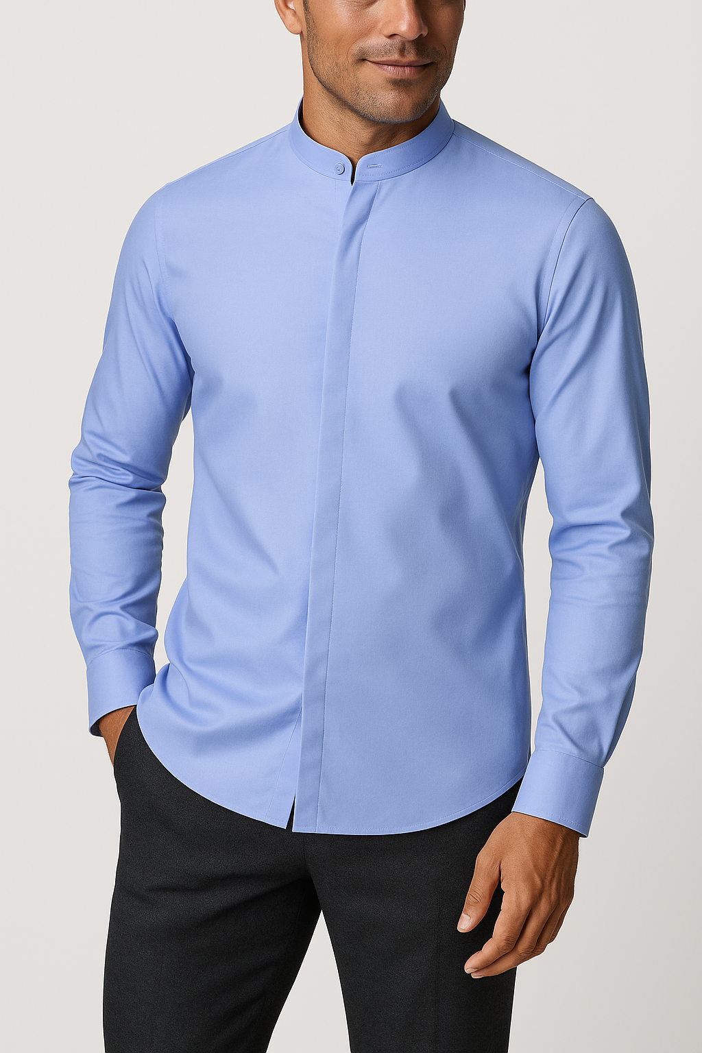 Non-Iron Stretch Standing Collar Concealed Shirt