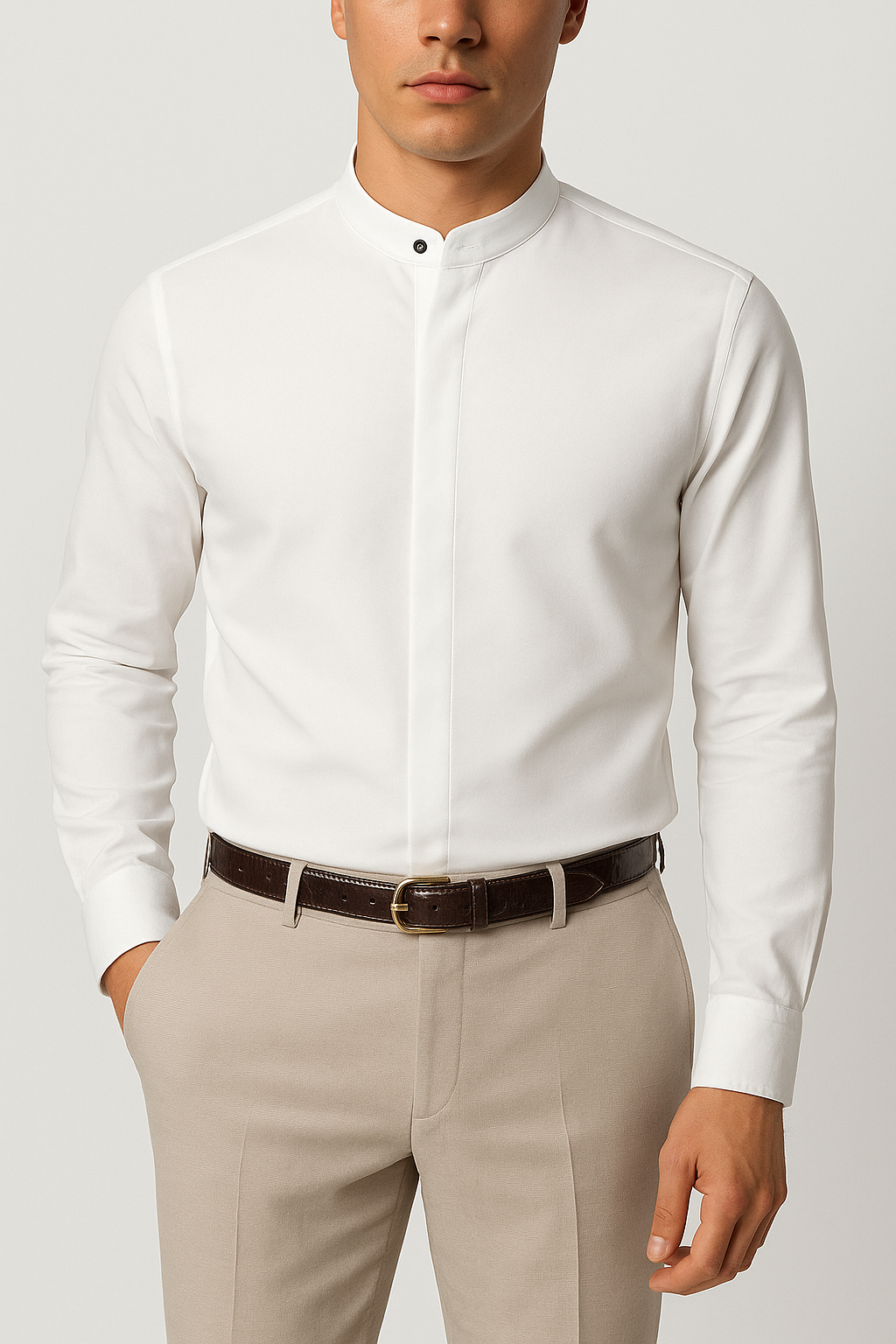 Non-Iron Stretch Standing Collar Concealed Shirt