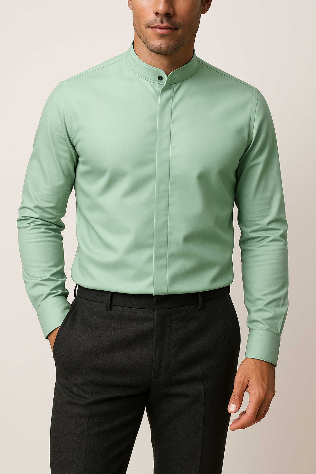 Non-Iron Stretch Standing Collar Concealed Shirt