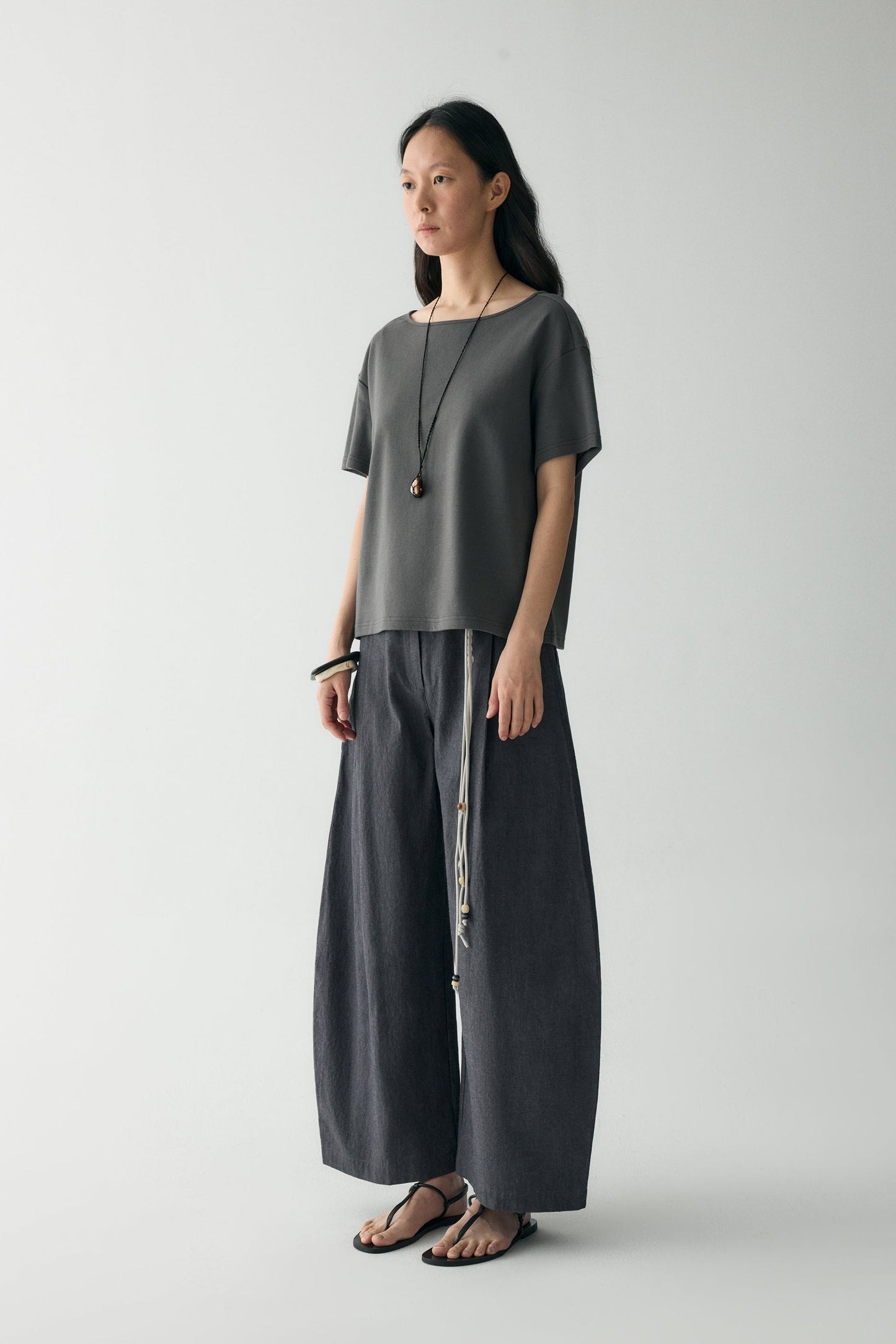COTTON-LINEN BELTED PANTS