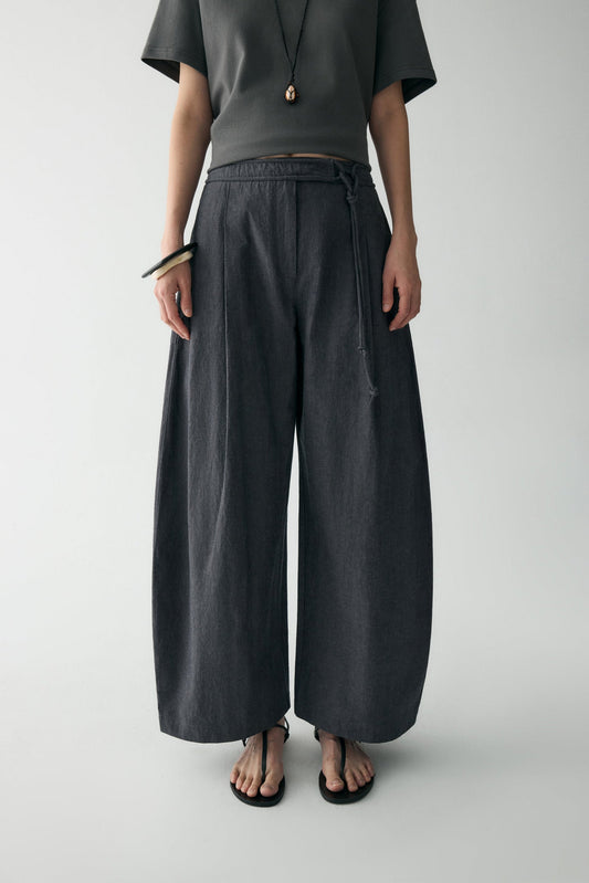 COTTON-LINEN BELTED PANTS