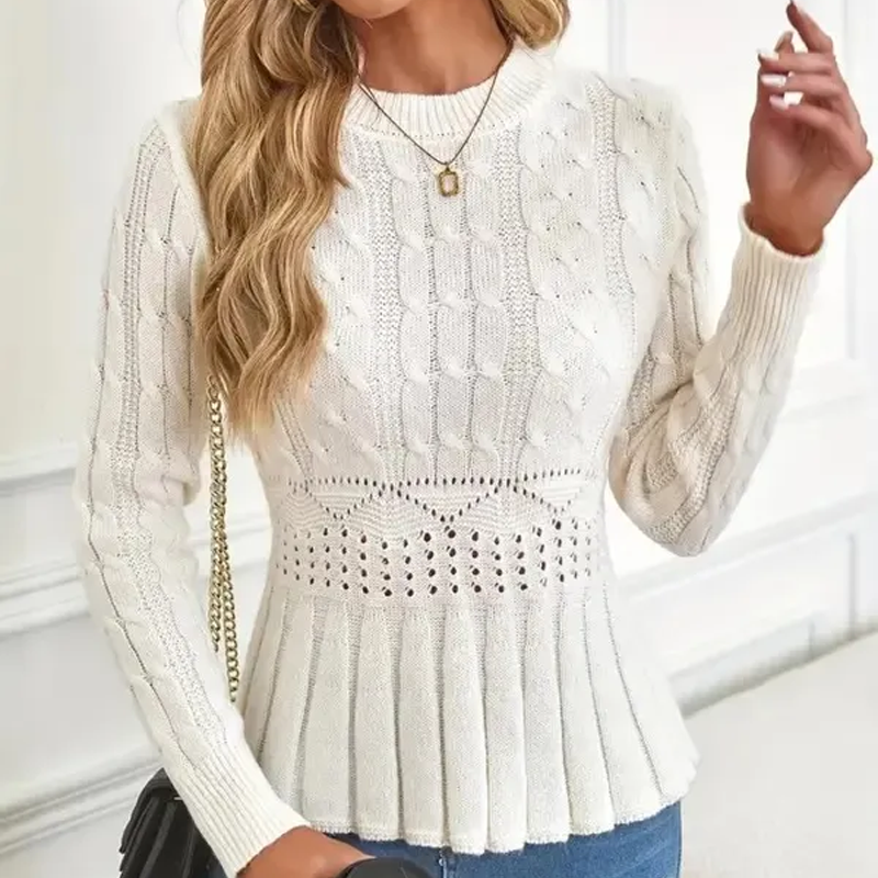 🎅🔥Buy two and get free shipping⏳Women's round neck chunky knit sweater with ruffled hem