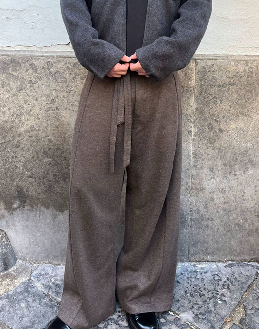 BROWN DRAWSTRING WOOL TROUSERS