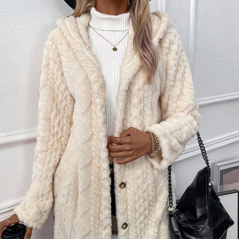 Damen warme Jacke mit Kapuze und Rautenmuster